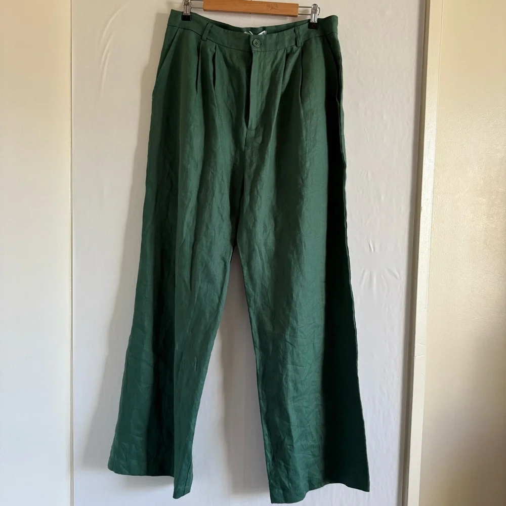 Reformation Green Linen Dress Pants Size 12